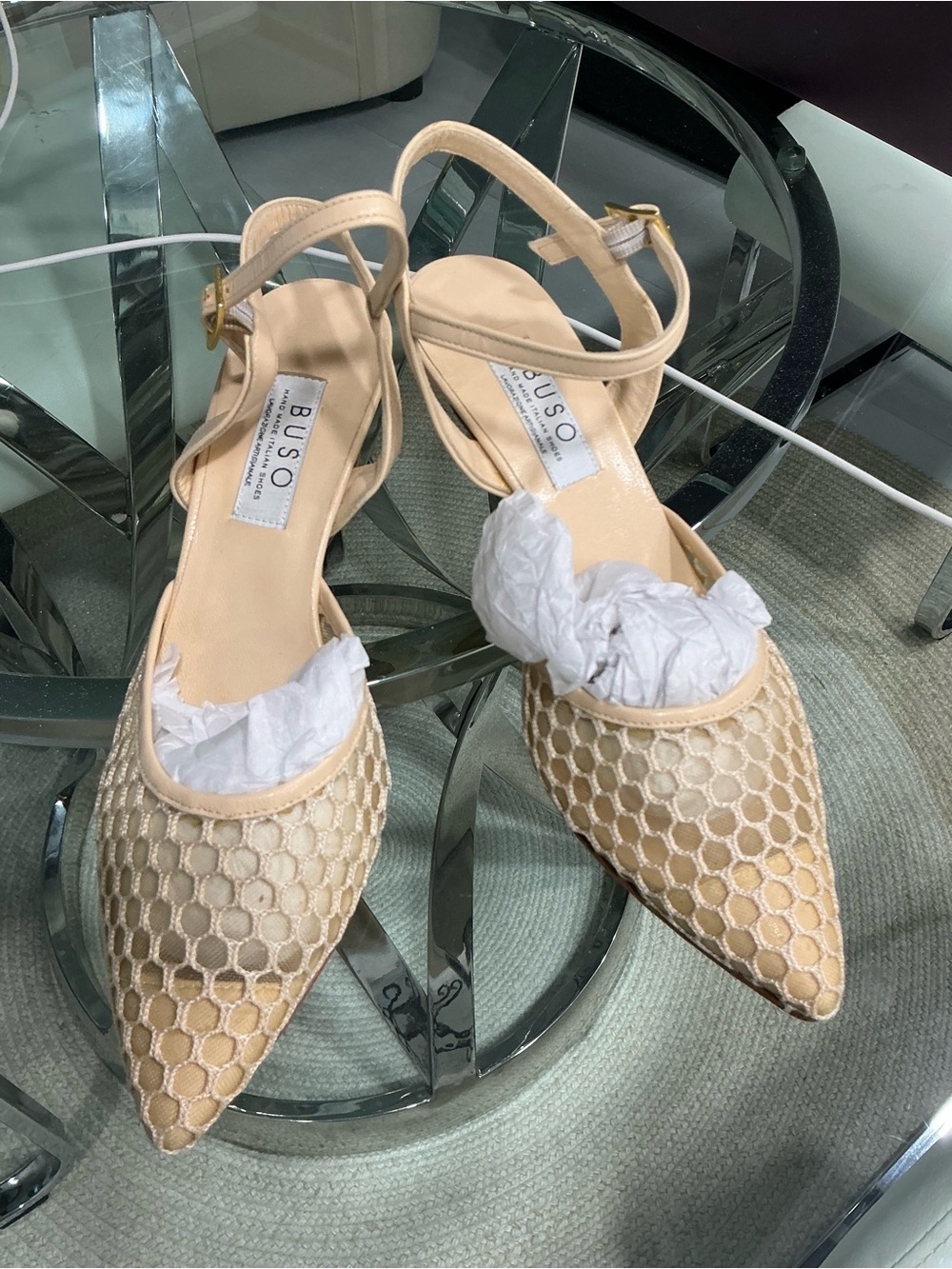Made in Italy Pointed-Toe Mesh Slingback Heels